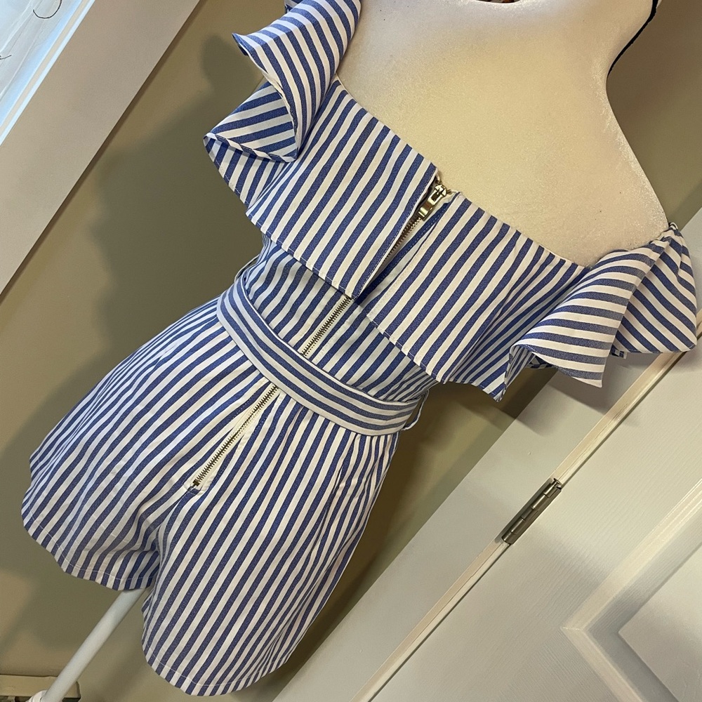 Cutie Blue & White Striped Romper - Picture 4 of 6